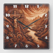 Kruisiging van Jezus in een bergachtig landschap Vierkante Klok (Voorkant)