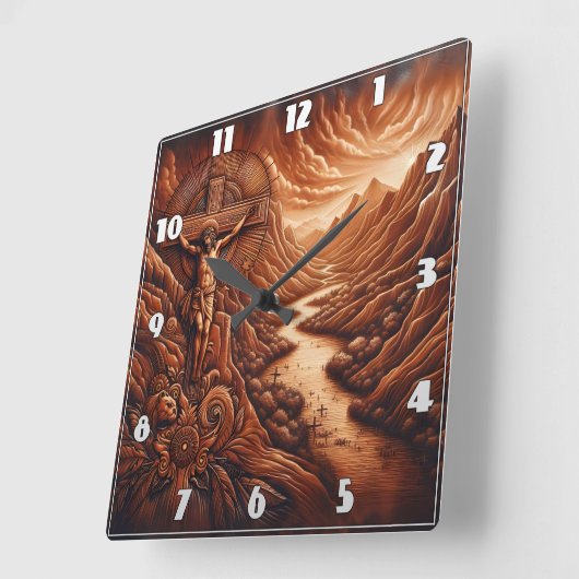 Kruisiging van Jezus in een bergachtig landschap Vierkante Klok (Hoek)