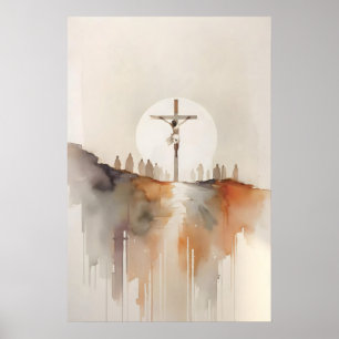 Kruisiging van Jezus Passie van Christus Aquarel Poster