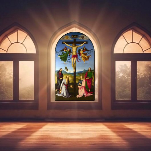 Kruisiging van Jezus Rafaël Circa 1500s Raamsticker