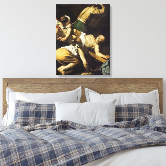 Kruisiging van Sint-Pieter - Caravaggio Canvas Afdruk (Insitu (Slaapkamer))