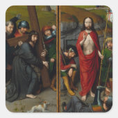 Kruisiging Vastenopstanding Jezus Christus Pasen Vierkante Sticker (Voorkant)