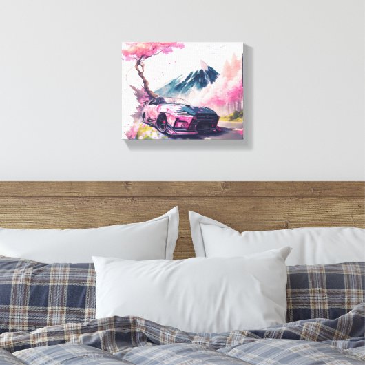 kruising door het landschap van Cherry Blossom Canvas Afdruk (Insitu (Slaapkamer))