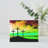 Kruisjes op een heuvel, kleurrijke zonsondergang,  briefkaart (Staand voorkant)