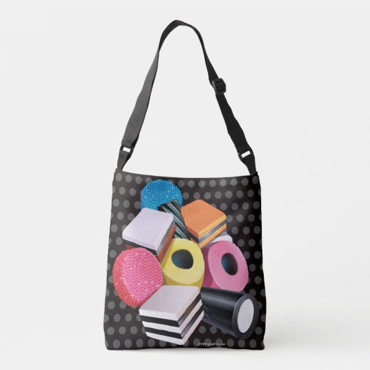 Kruislijm Tas. Snoep Allsorts cascade Crossbody Tas (Achterkant)
