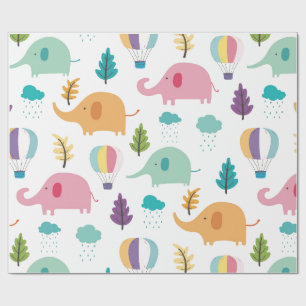 KRUISPAPIER : ELEPHANTS EN HOT AIR BALLOONS CADEAUPAPIER