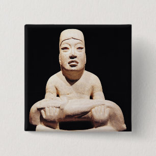 Kruispootfiguur met een baby, Olmec Vierkante Button 5,1 Cm