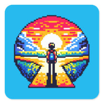 Kruispunt bij Zonsondergang Bedachtzame Pixel Art 