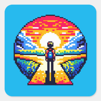 Kruispunt bij Zonsondergang Bedachtzame Pixel Art  Vierkante Sticker