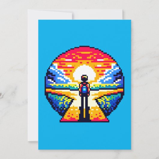 Kruispunt bij zonsondergang Doordachte Pixel Art J Feestdagenkaart (Voorkant)