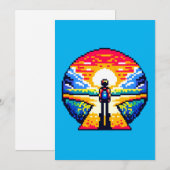 Kruispunt bij zonsondergang Doordachte Pixel Art J Feestdagenkaart (Voorkant / Achterkant)