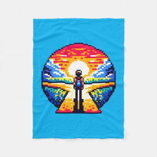 Kruispunt bij zonsondergang Doordachte Pixel Art J Fleece Deken (Voorkant)