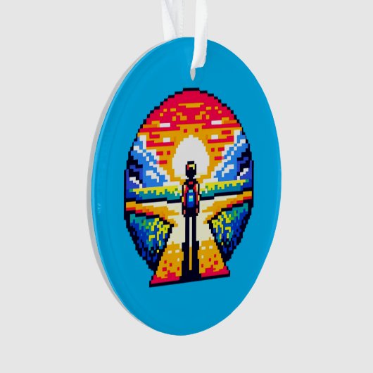 Kruispunt bij zonsondergang Doordachte Pixel Art J Ornament (voorkant)