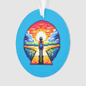 Kruispunt bij zonsondergang Doordachte Pixel Art J Ornament (voorkant)