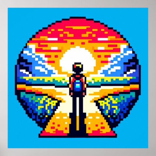 Kruispunt bij zonsondergang Doordachte Pixel Art J Poster (Voorkant)