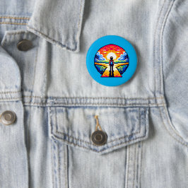 Kruispunt bij zonsondergang Doordachte Pixel Art J Ronde Button 5,7 Cm
