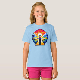 Kruispunt bij zonsondergang Doordachte Pixel Art J T-shirt