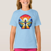 Kruispunt bij zonsondergang Doordachte Pixel Art J T-shirt (Voorkant)