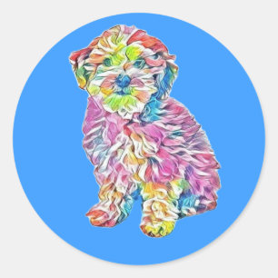 Kruispuppy's van Havanees en Poodle die weer zitte Ronde Sticker