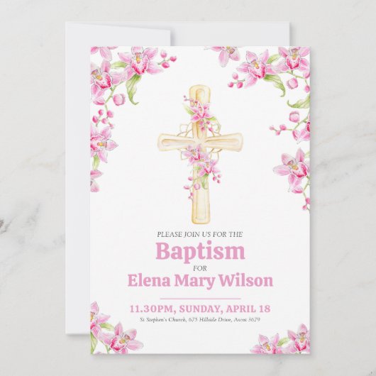 Kruisroze orchidee bloemdoop kaart (Voorkant)