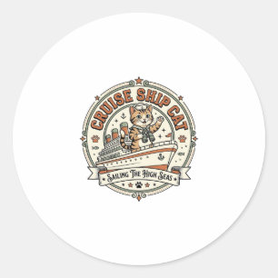 Kruisschip Kat Kruisschip Kat Vintage Vector Kunst Ronde Sticker