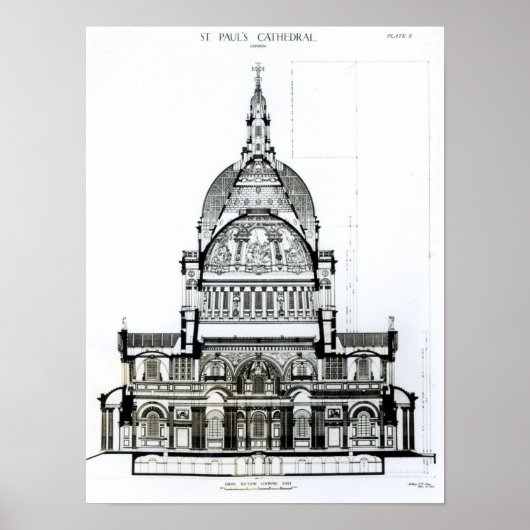 Kruissectie van de kathedraal van St. Paul Poster (Voorkant)