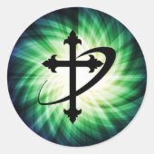 Kruissilhouet; gloeiend ronde sticker (Voorkant)