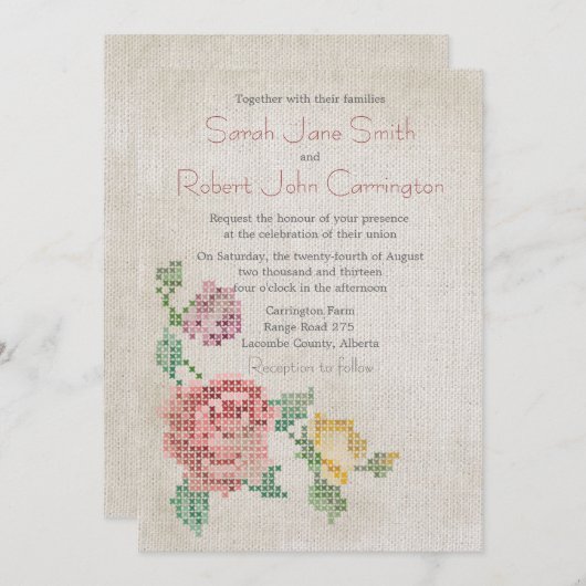 Kruissteek Antiek bruiloft Uitnodiging (Voorkant / Achterkant)