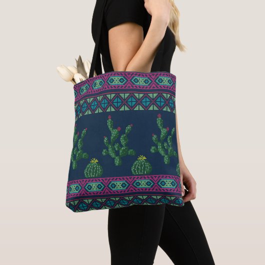 Kruissteek bloemen borduurderig kruislingkruis tote bag (Dichtbij)