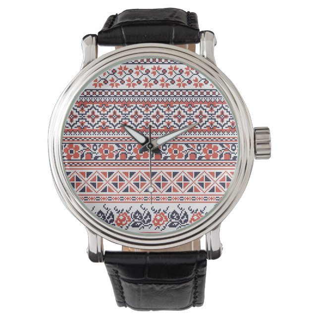 Kruissteek design patronen horloge (Voorkant)