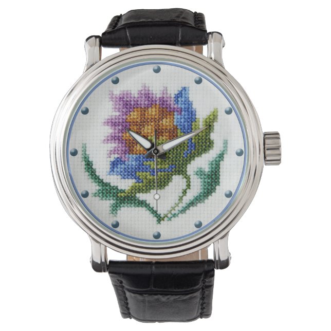  kruissteek geborduurde bloem horloge (Voorkant)