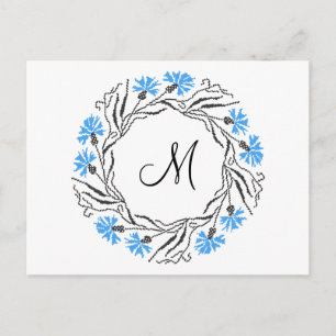 Kruissteek Kornflower Circle Monogram Initiaal Briefkaart