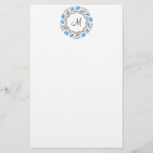 Kruissteek Kornflower Circle Monogram Initiaal Briefpapier