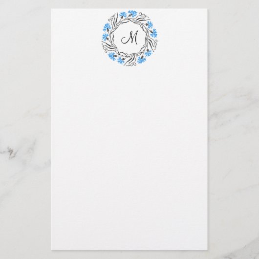 Kruissteek Kornflower Circle Monogram Initiaal Briefpapier (Voorkant)