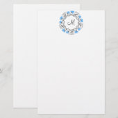 Kruissteek Kornflower Circle Monogram Initiaal Briefpapier (Voorkant / Achterkant)
