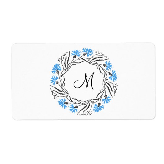 Kruissteek Kornflower Circle Monogram Initiaal Etiket (Voorkant)