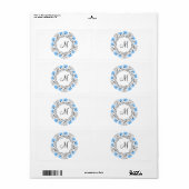 Kruissteek Kornflower Circle Monogram Initiaal Etiket (Full Sheet)