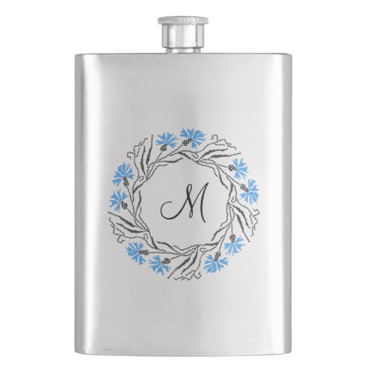 Kruissteek Kornflower Circle Monogram Initiaal Flacon (Voorkant)
