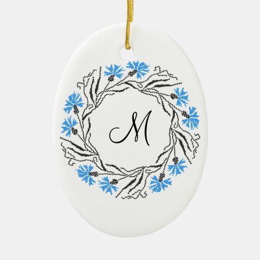 Kruissteek Kornflower Circle Monogram Initiaal Keramisch Ornament (Voorkant)