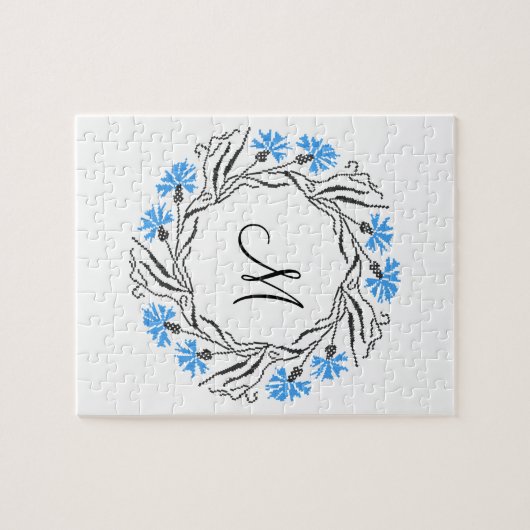 Kruissteek Kornflower Circle Monogram Initiaal Legpuzzel (Horizontaal)