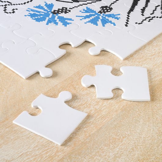 Kruissteek Kornflower Circle Monogram Initiaal Legpuzzel (Zijkant)