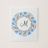 Kruissteek Kornflower Circle Monogram Initiaal Legpuzzel (Verticaal)