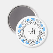 Kruissteek Kornflower Circle Monogram Initiaal Magneet (Voorkant / Achterkant)