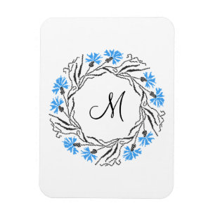 Kruissteek Kornflower Circle Monogram Initiaal Magneet