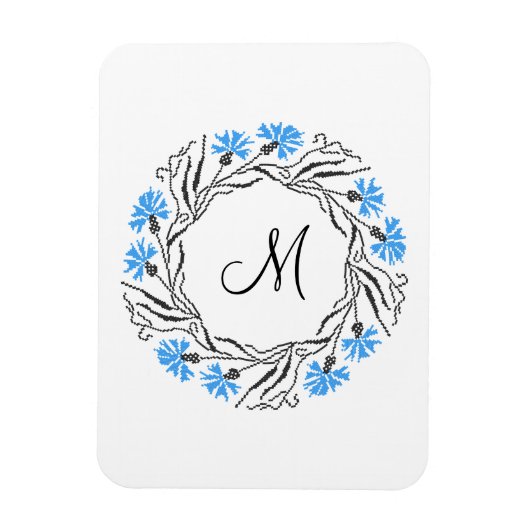 Kruissteek Kornflower Circle Monogram Initiaal Magneet (Verticaal)
