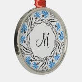 Kruissteek Kornflower Circle Monogram Initiaal Metalen Ornament (Rechts)