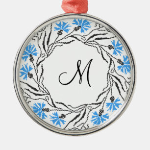 Kruissteek Kornflower Circle Monogram Initiaal Metalen Ornament