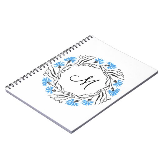Kruissteek Kornflower Circle Monogram Initiaal Notitieboek (Linkerzijde)