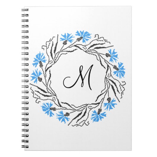 Kruissteek Kornflower Circle Monogram Initiaal Notitieboek (Voorkant)
