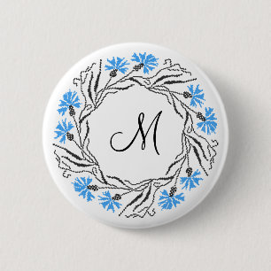 Kruissteek Kornflower Circle Monogram Initiaal Ronde Button 5,7 Cm